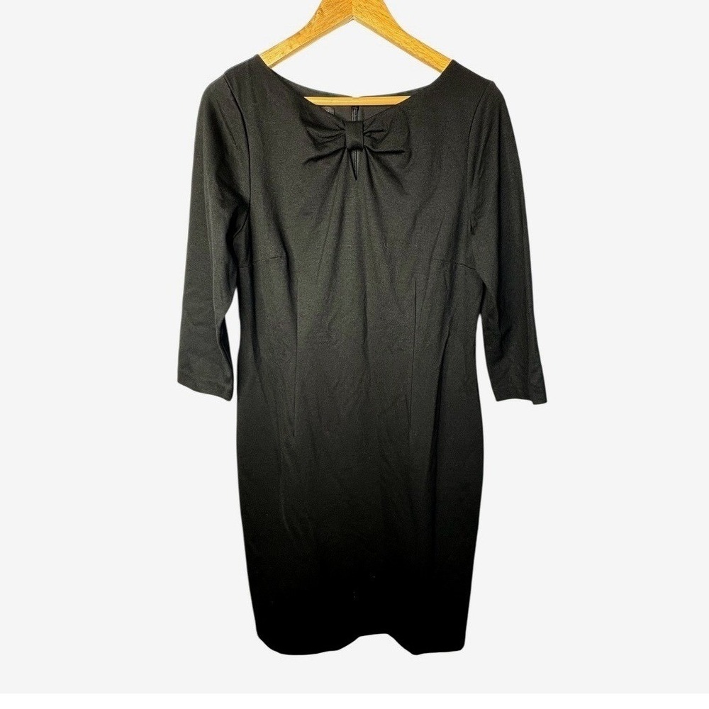 Talbots Sheath Dress Womens 10‎ Black Bow Front 3/4 Sleeve LBD Professional